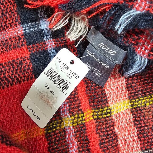 Aerie Plaid Woven Blanket Scarf - Red - 59x59 in - NWT - Picture 4 of 6